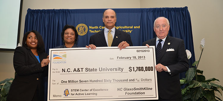 L/R: Brianna Lovely, Dr. Goldie Byrd, Chancellor Martin and Mr. Robert Ingram